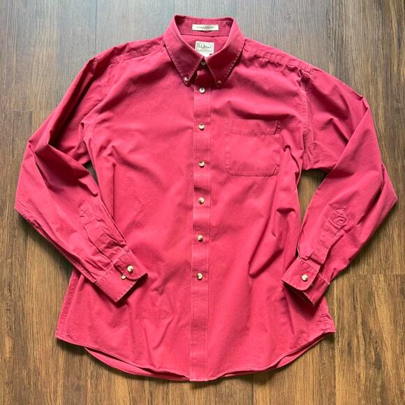 L.L. Bean Wrinkle Resistant Red Cotton Button Down Shirt L - Picture 1 of 4